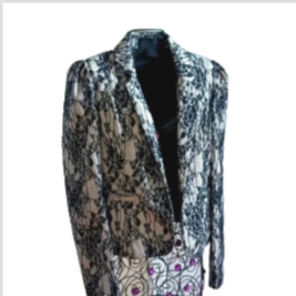 NEW Kardashian Kollection Black Lace & Nude Fitted Jacket Blazer sz S/XS Pockets - Picture 7 of 17
